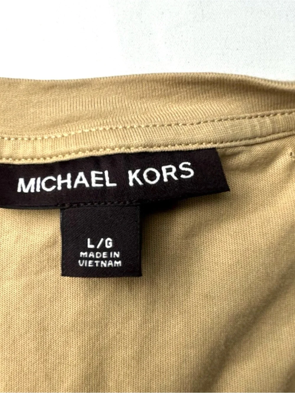 Michael Kors T-Shirt Men's Large Khaki Tan Short Sleeve Crew Neck 100% Cotton